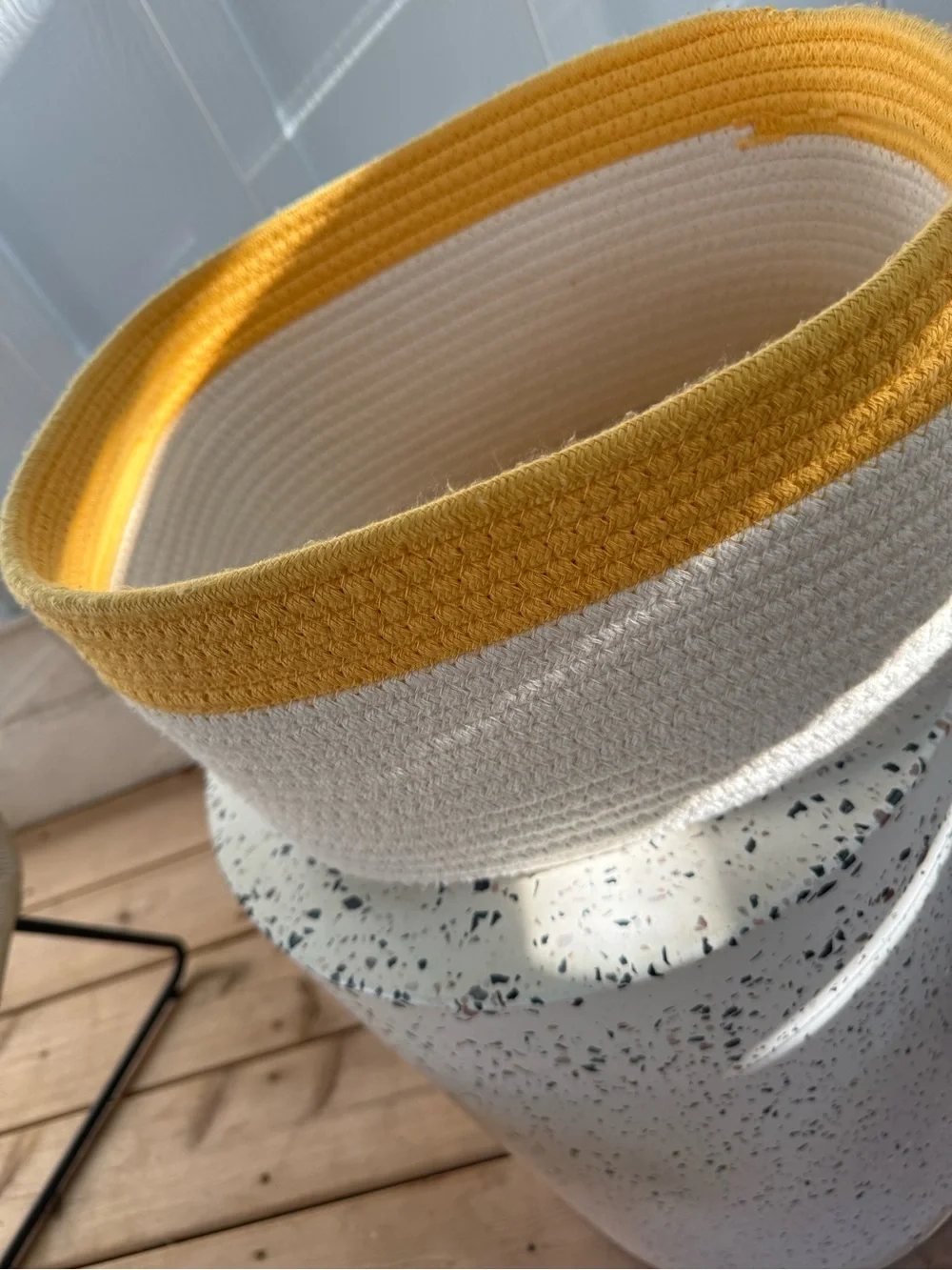 The Container Store Small Kawaii Cotton Rope Bin with Handles Yellow Cream